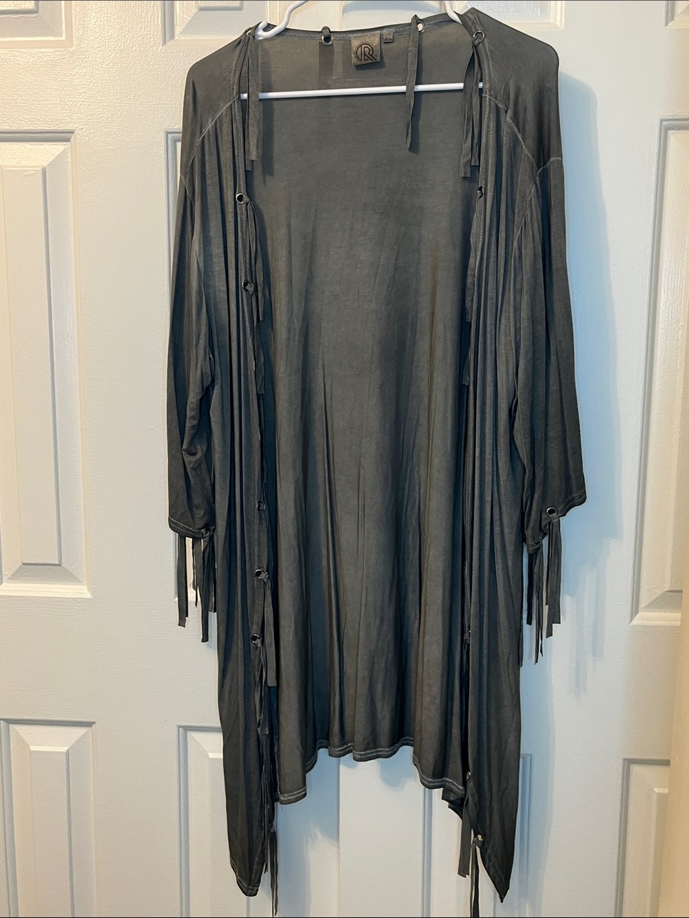 Boutique Fringe Open Front Cardigan Duster Sweater Gray Size S/M